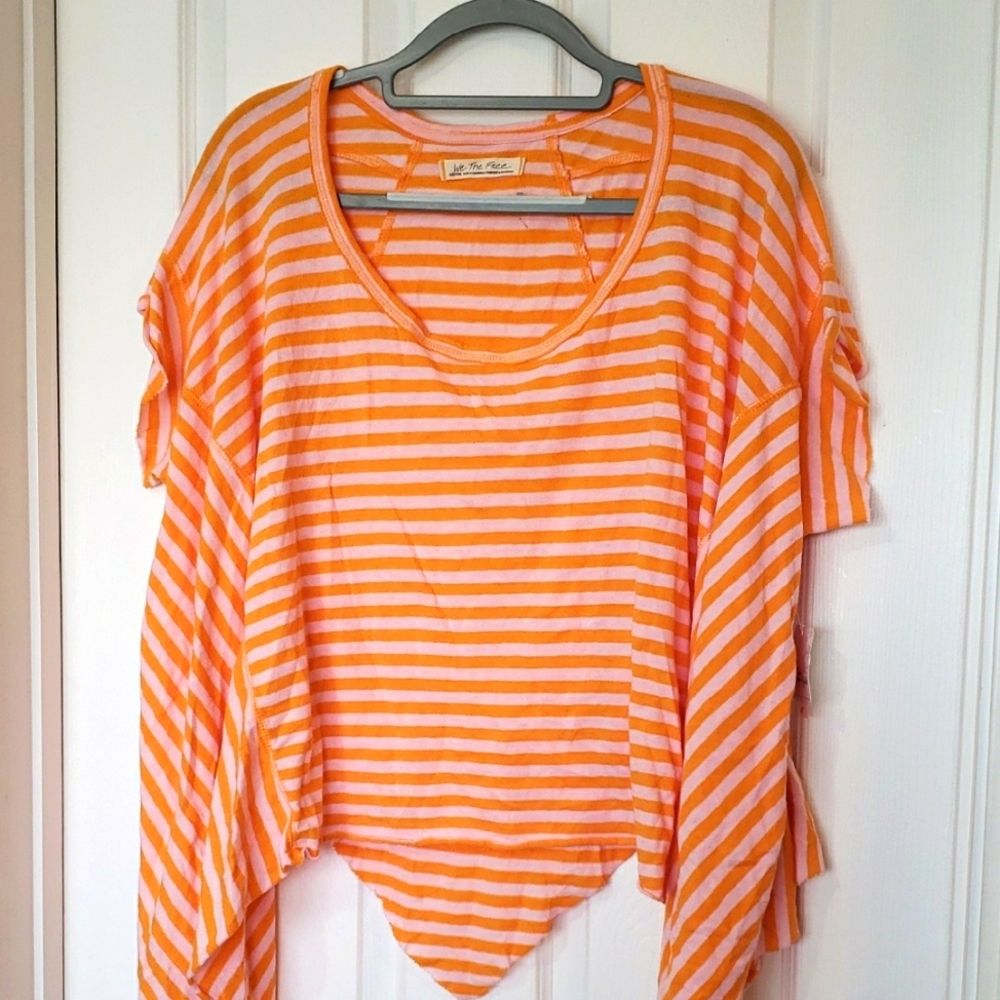 Free People Orange and White Asymetrical Flowy Striped Top - NWT - OS #151